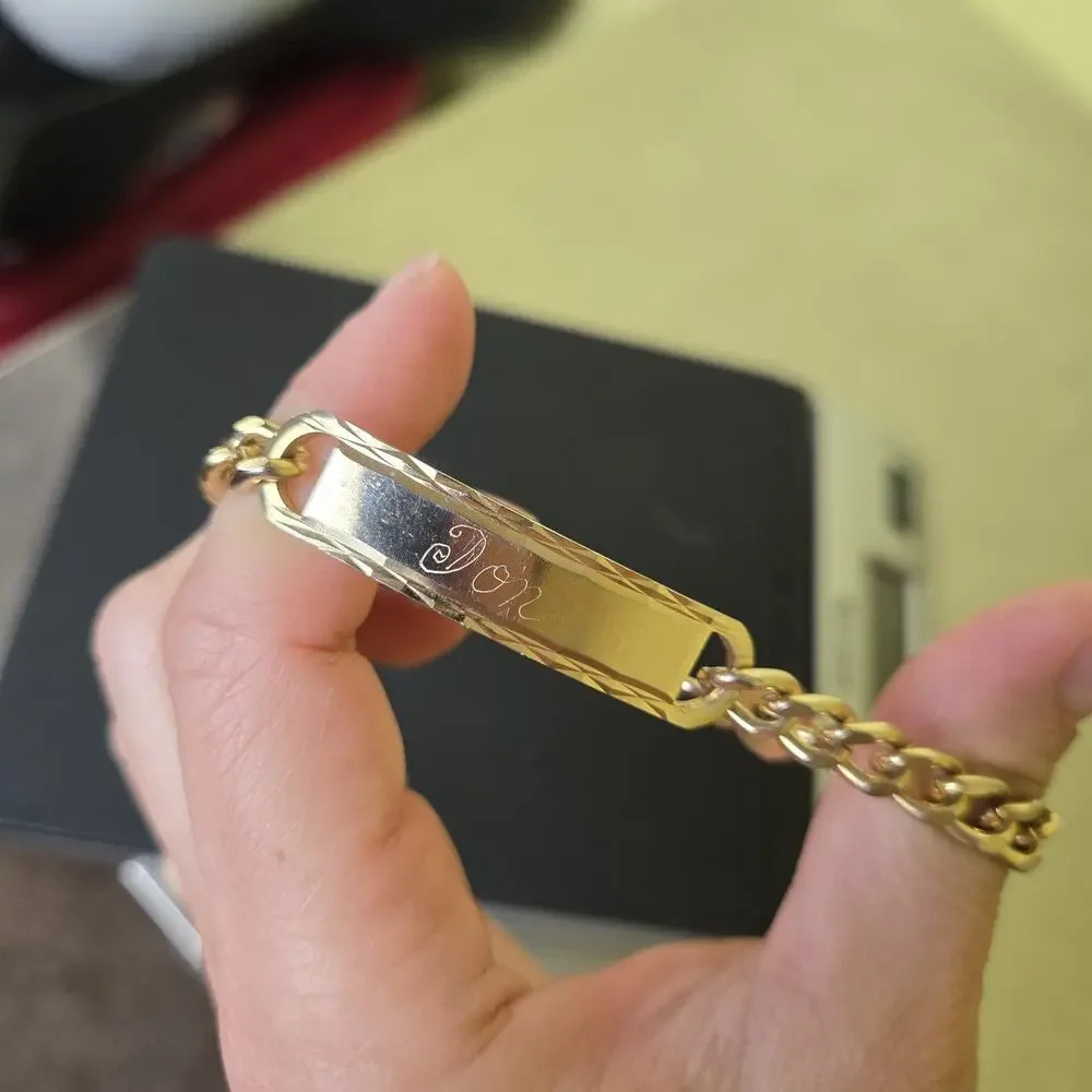 Custom Personalized Golden Tone Chain Bracelet DON Name Engraved Japan Made